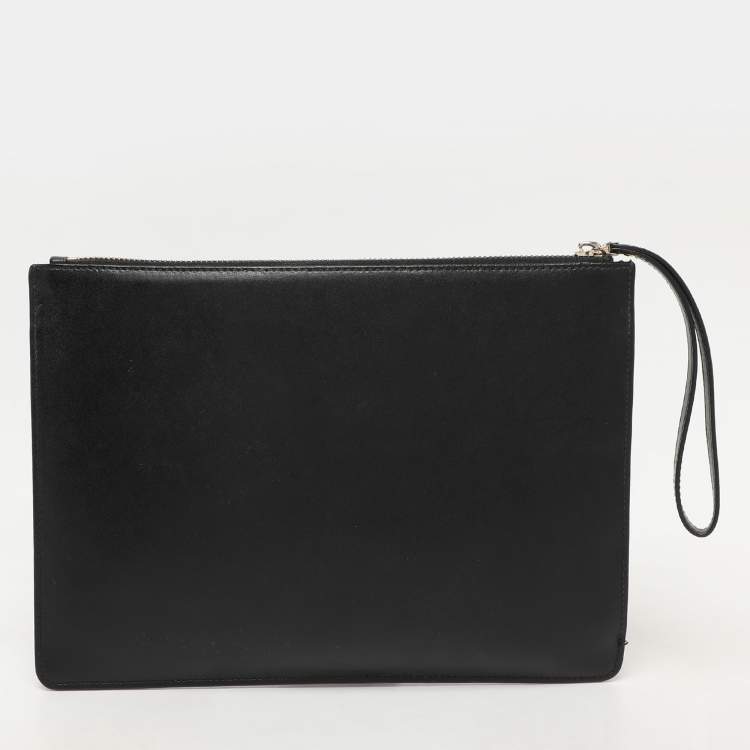 Pre Owned Salvatore Ferragamo Black Leather Vara Bow Wristlet Clutch