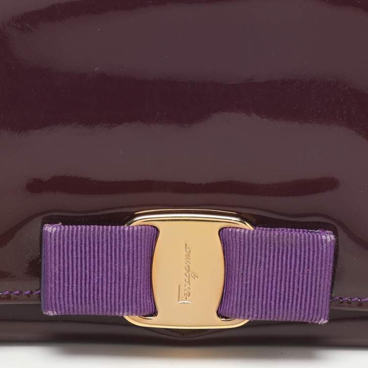 Pre Owned Salvatore Ferragamo Purple Patent Leather Vara Bow Continental Wallet