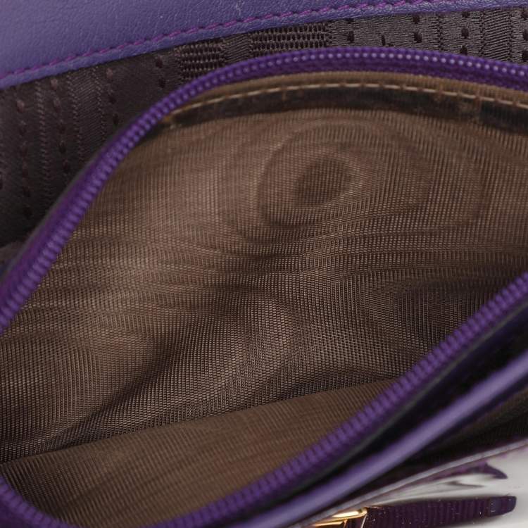 Pre Owned Salvatore Ferragamo Purple Patent Leather Vara Bow Continental Wallet
