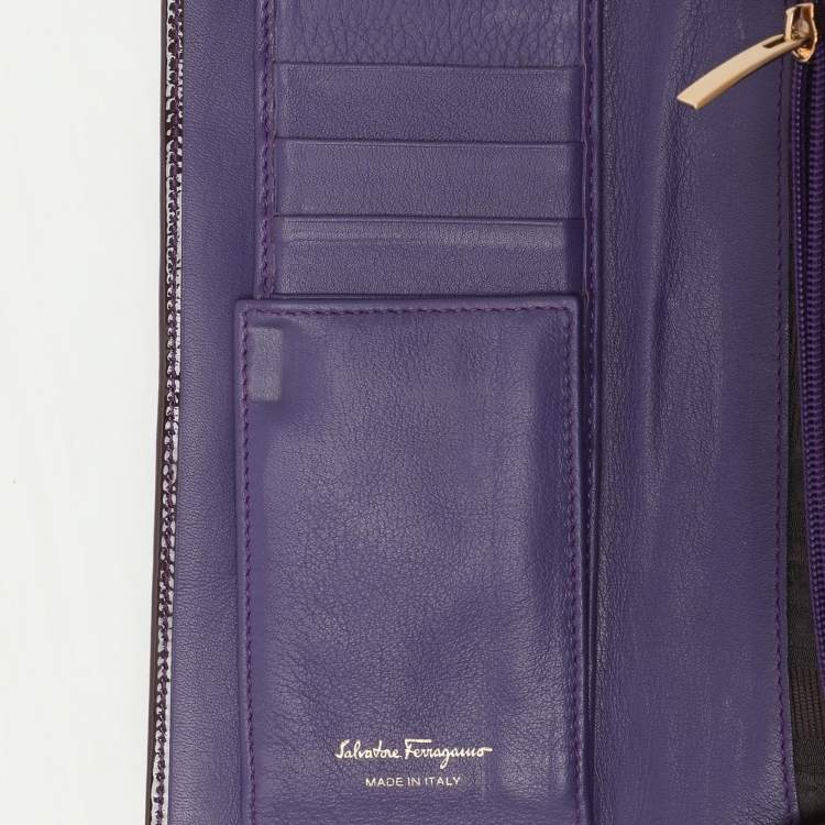 Pre Owned Salvatore Ferragamo Purple Patent Leather Vara Bow Continental Wallet