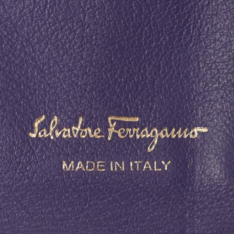 Pre Owned Salvatore Ferragamo Purple Patent Leather Vara Bow Continental Wallet
