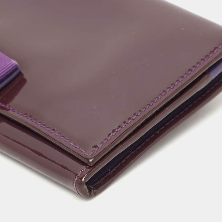 Pre Owned Salvatore Ferragamo Purple Patent Leather Vara Bow Continental Wallet