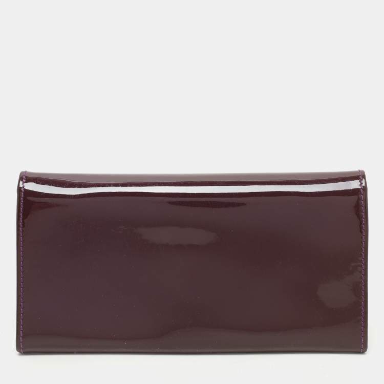 Pre Owned Salvatore Ferragamo Purple Patent Leather Vara Bow Continental Wallet