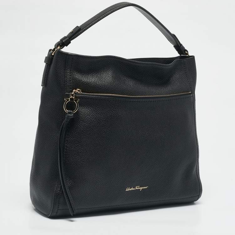 Pre Owned Salvatore Ferragamo Black Leather Ally Hobo