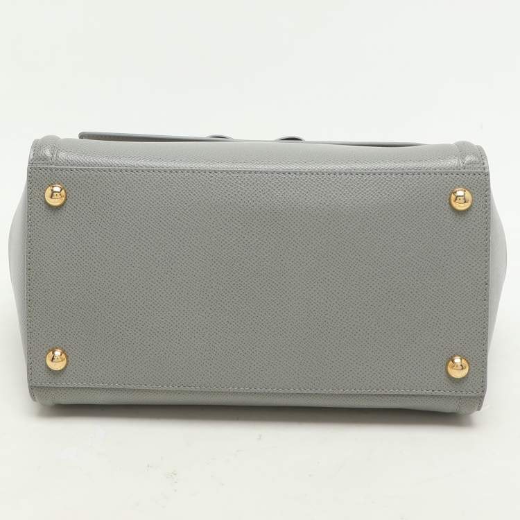 Pre Owned Salvatore Ferragamo Grey Leather Bow Top Handle Bag