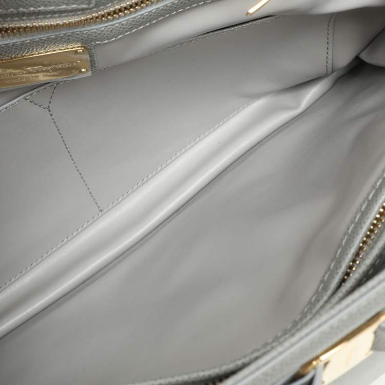 Pre Owned Salvatore Ferragamo Grey Leather Vara Bow Chain Tote
