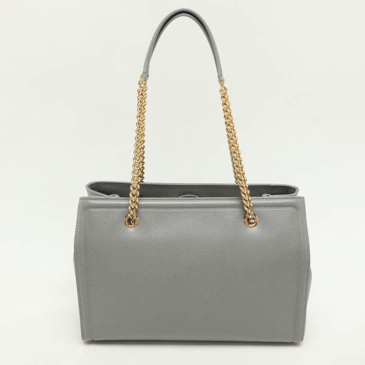 Pre Owned Salvatore Ferragamo Grey Leather Vara Bow Chain Tote