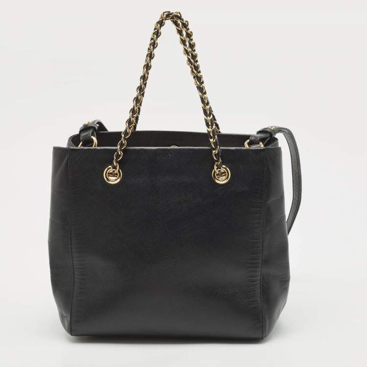 Pre Owned Salvatore Ferragamo Black Leather Vara Bow Chain Tote