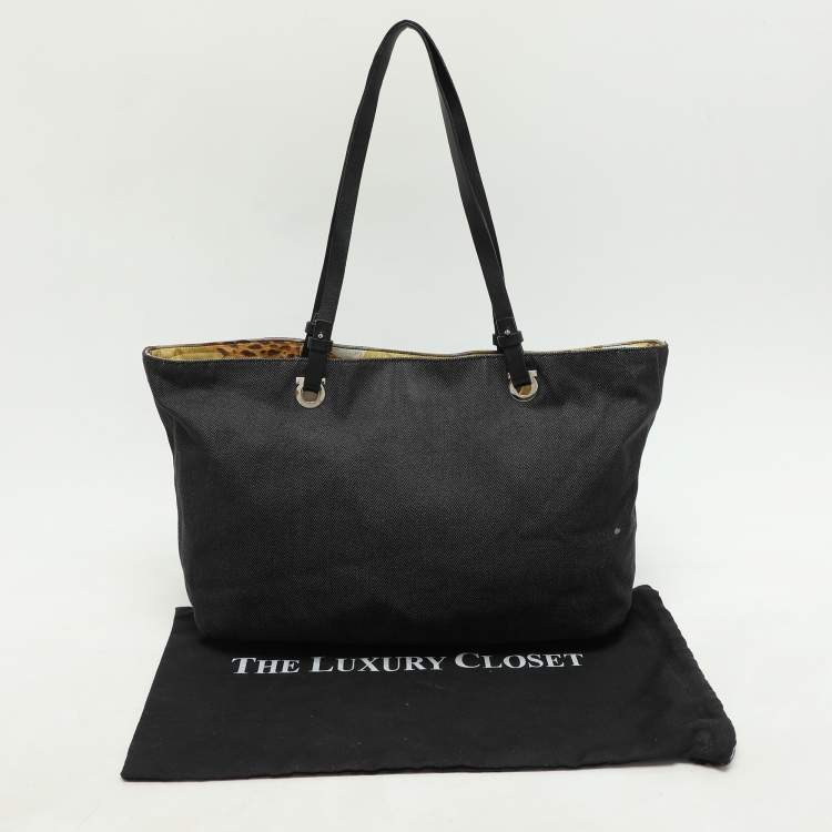 Pre Owned Salvatore Ferragamo Black Denim and Leather Tote