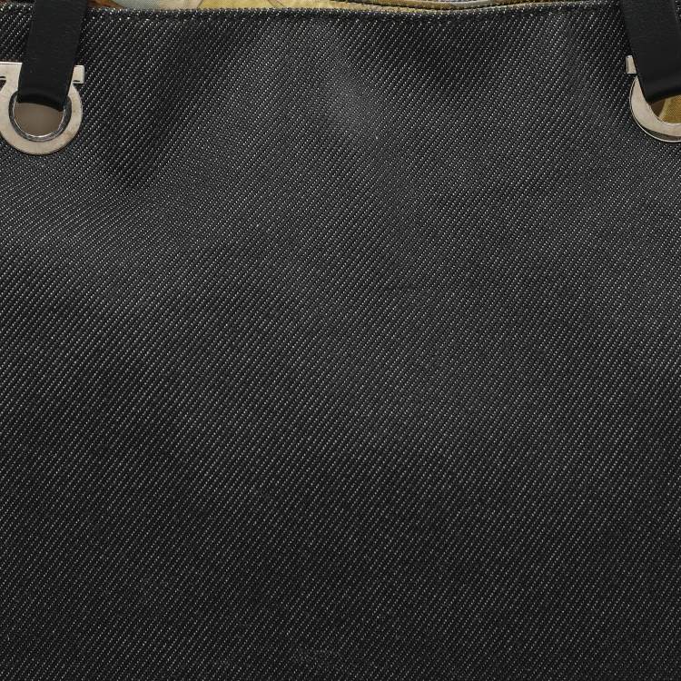 Pre Owned Salvatore Ferragamo Black Denim and Leather Tote