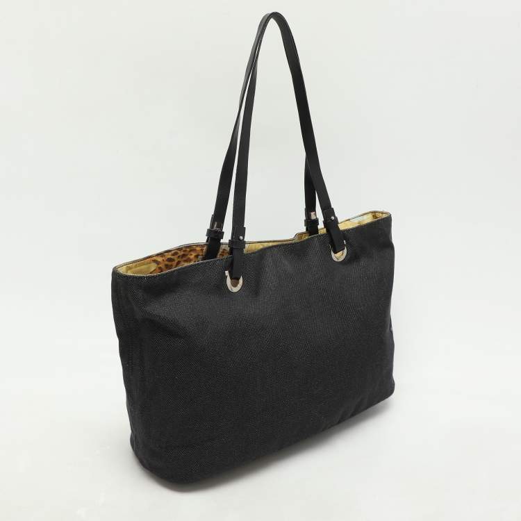 Pre Owned Salvatore Ferragamo Black Denim and Leather Tote