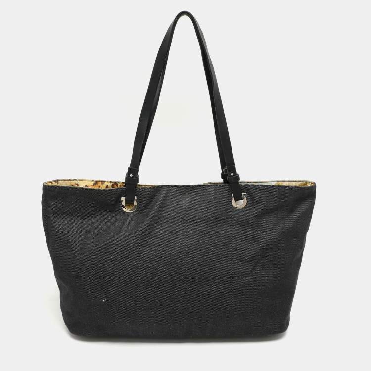 Pre Owned Salvatore Ferragamo Black Denim and Leather Tote