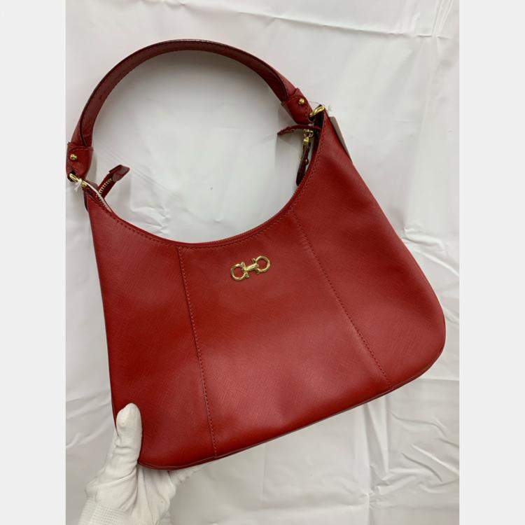 Pre Owned Salvatore Ferragamo Red Gancini Leather One Shoulder Bag