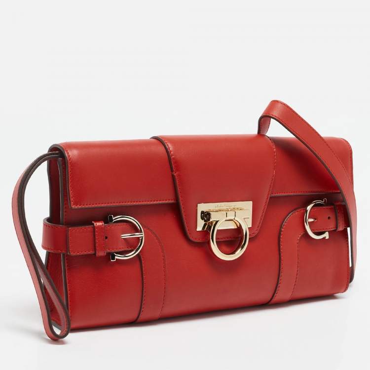 Pre Owned Salvatore Ferragamo Red Leather Motherwell Clutch Bag