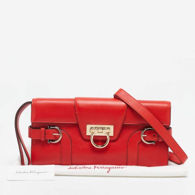 Pre Owned Salvatore Ferragamo Red Leather Motherwell Clutch Bag
