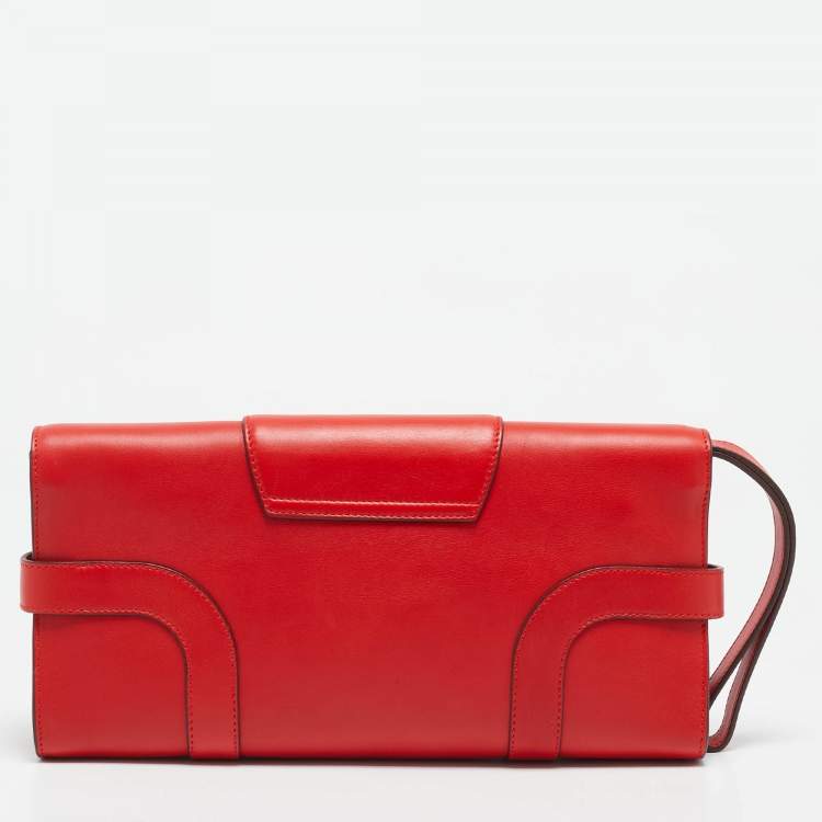 Pre Owned Salvatore Ferragamo Red Leather Motherwell Clutch Bag
