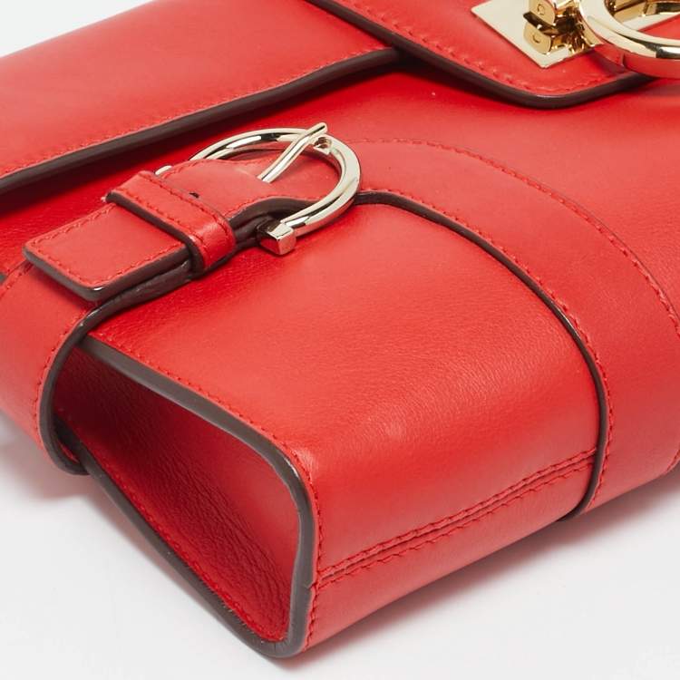 Pre Owned Salvatore Ferragamo Red Leather Motherwell Clutch Bag