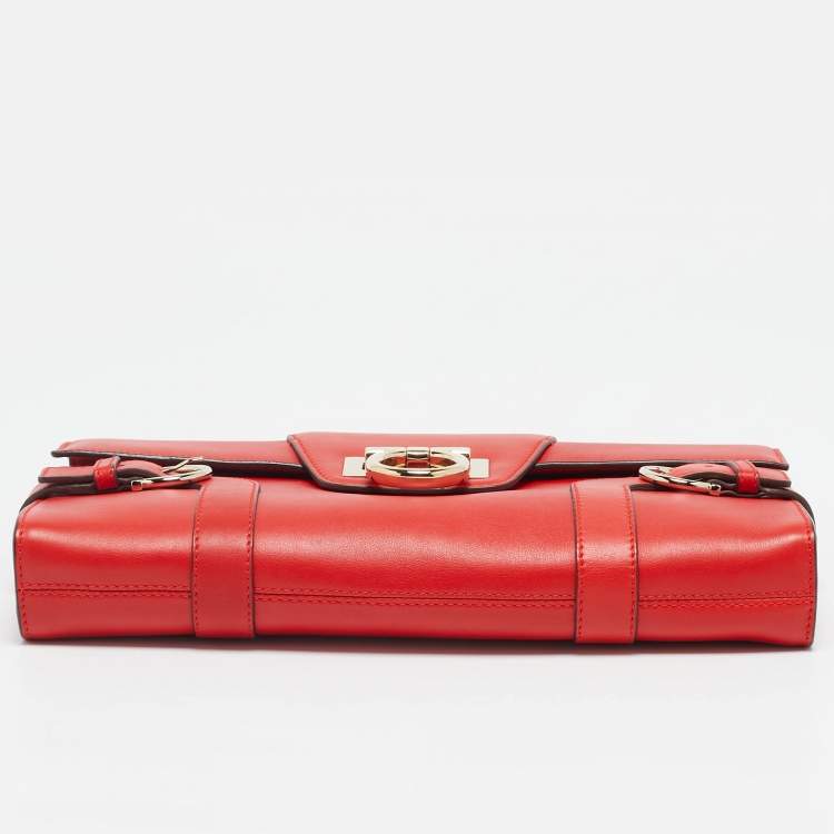 Pre Owned Salvatore Ferragamo Red Leather Motherwell Clutch Bag