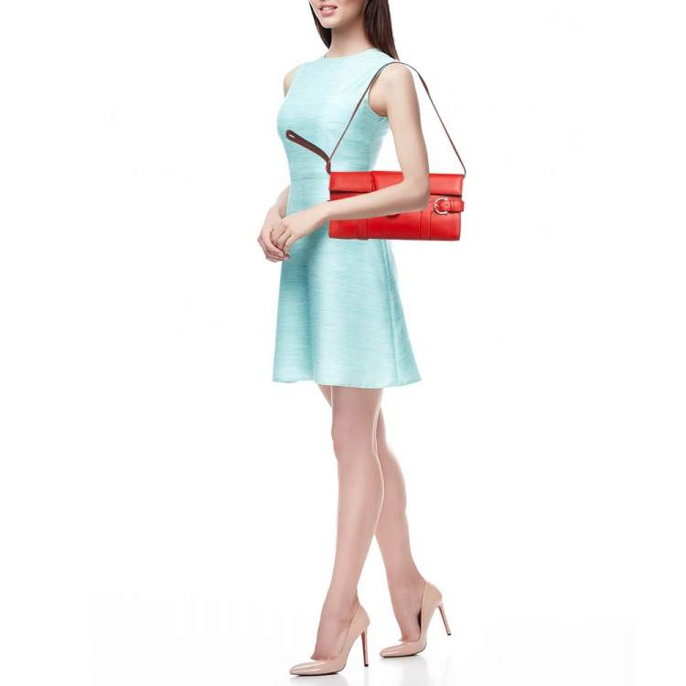 Pre Owned Salvatore Ferragamo Red Leather Motherwell Clutch Bag