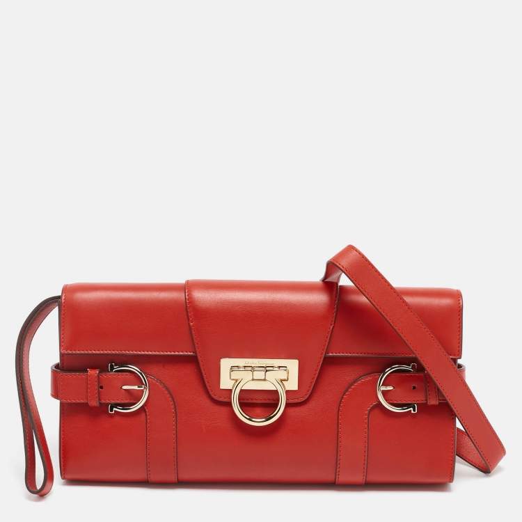 Pre Owned Salvatore Ferragamo Red Leather Motherwell Clutch Bag