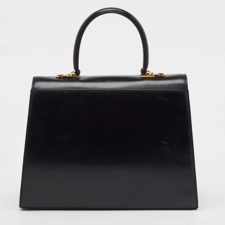 Pre Owned Salvatore Ferragamo Black Leather Iconic Gancini Flap Top Handle Bag