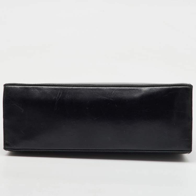 Pre Owned Salvatore Ferragamo Black Leather Iconic Gancini Flap Top Handle Bag
