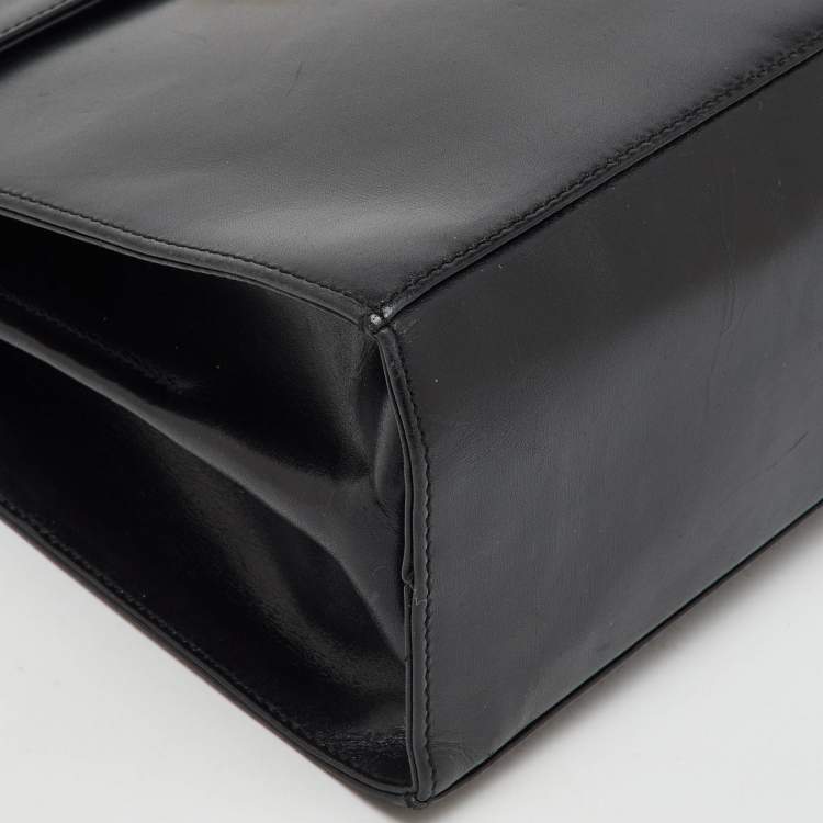 Pre Owned Salvatore Ferragamo Black Leather Iconic Gancini Flap Top Handle Bag