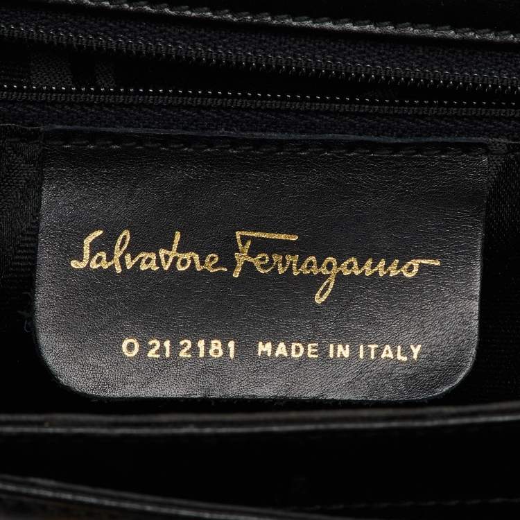 Pre Owned Salvatore Ferragamo Black Leather Iconic Gancini Flap Top Handle Bag