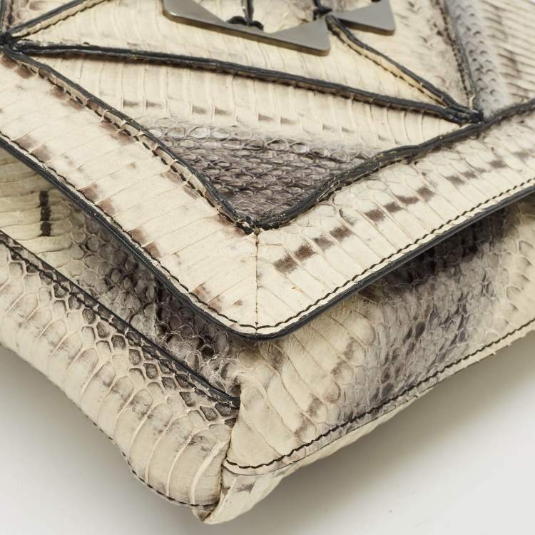 Pre Owned Salvatore Ferragamo Grey Snakeskin Flap Clutch