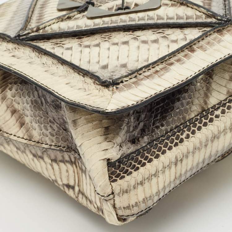 Pre Owned Salvatore Ferragamo Grey Snakeskin Flap Clutch