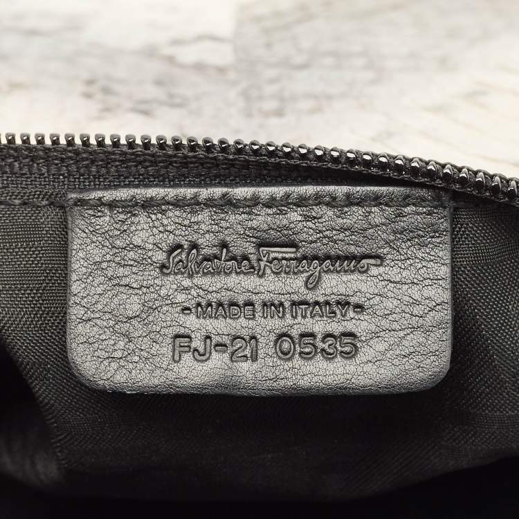 Pre Owned Salvatore Ferragamo Grey Snakeskin Flap Clutch