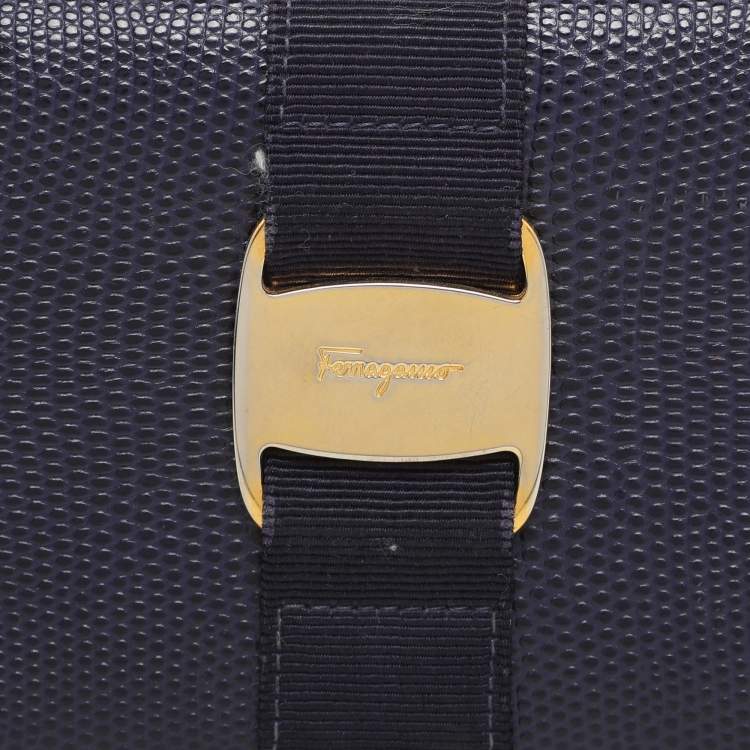 Pre Owned Salvatore Ferragamo Indigo Lizard Leather Vara Bow Continental Wallet