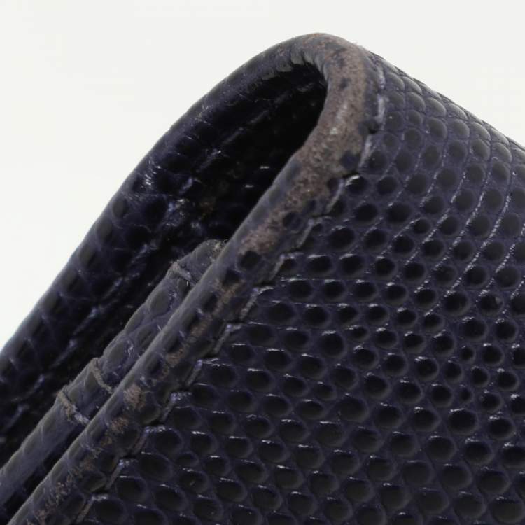 Pre Owned Salvatore Ferragamo Indigo Lizard Leather Vara Bow Continental Wallet