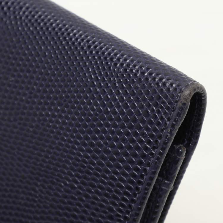 Pre Owned Salvatore Ferragamo Indigo Lizard Leather Vara Bow Continental Wallet