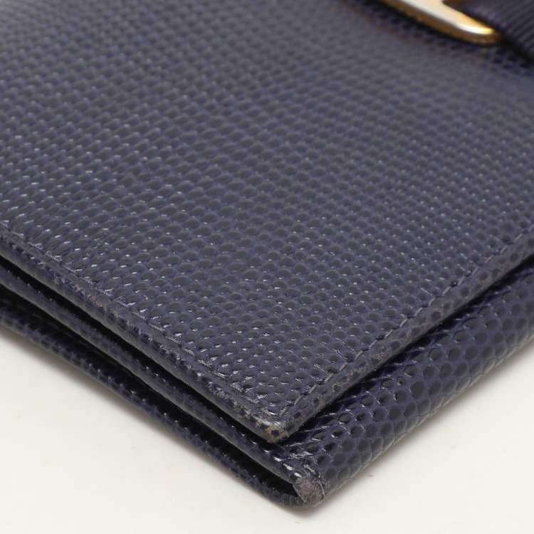 Pre Owned Salvatore Ferragamo Indigo Lizard Leather Vara Bow Continental Wallet
