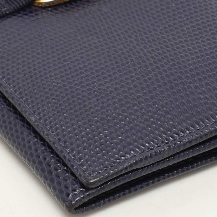 Pre Owned Salvatore Ferragamo Indigo Lizard Leather Vara Bow Continental Wallet
