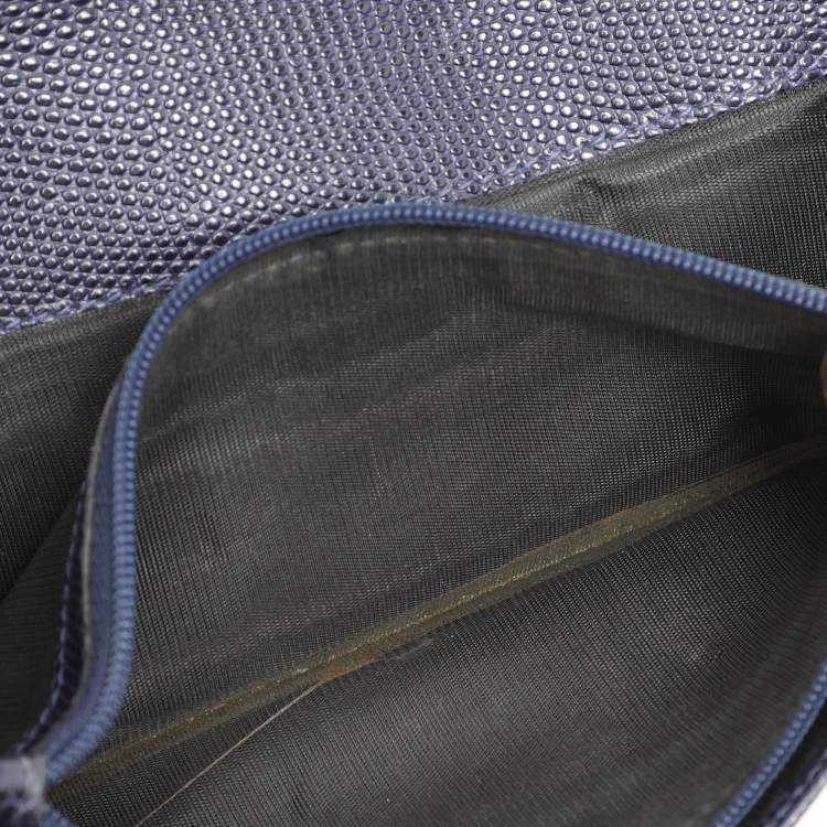 Pre Owned Salvatore Ferragamo Indigo Lizard Leather Vara Bow Continental Wallet