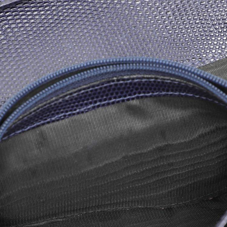 Pre Owned Salvatore Ferragamo Indigo Lizard Leather Vara Bow Continental Wallet