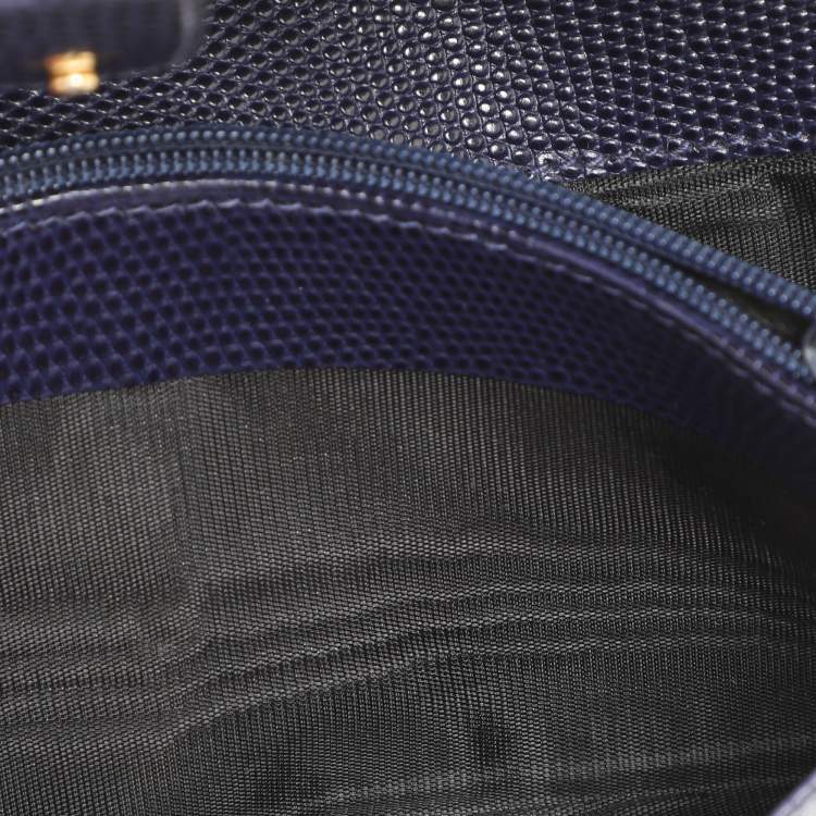 Pre Owned Salvatore Ferragamo Indigo Lizard Leather Vara Bow Continental Wallet