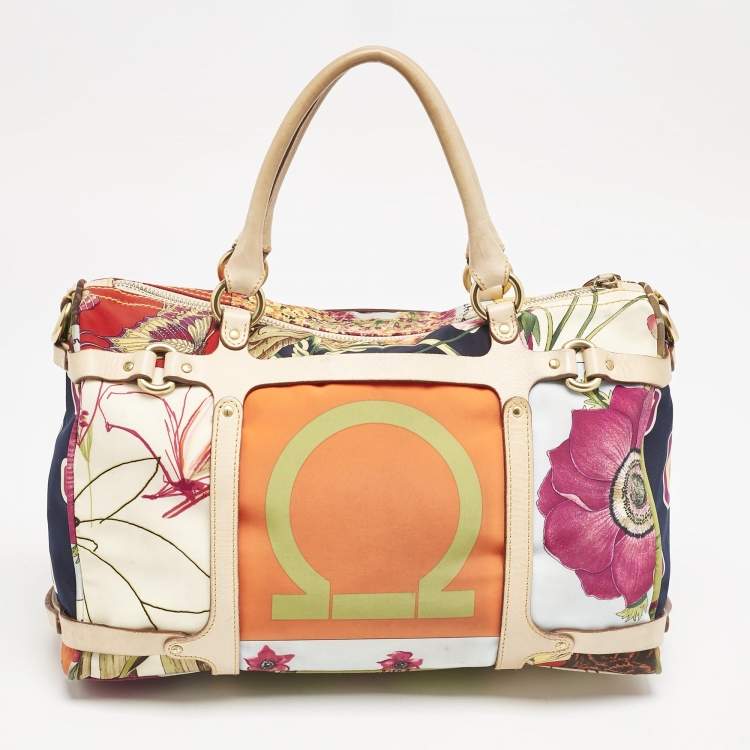 مملوكة مسبقًا Salvatore Ferragamo Multicolor Printed Satin and Leather Fiera Satchel