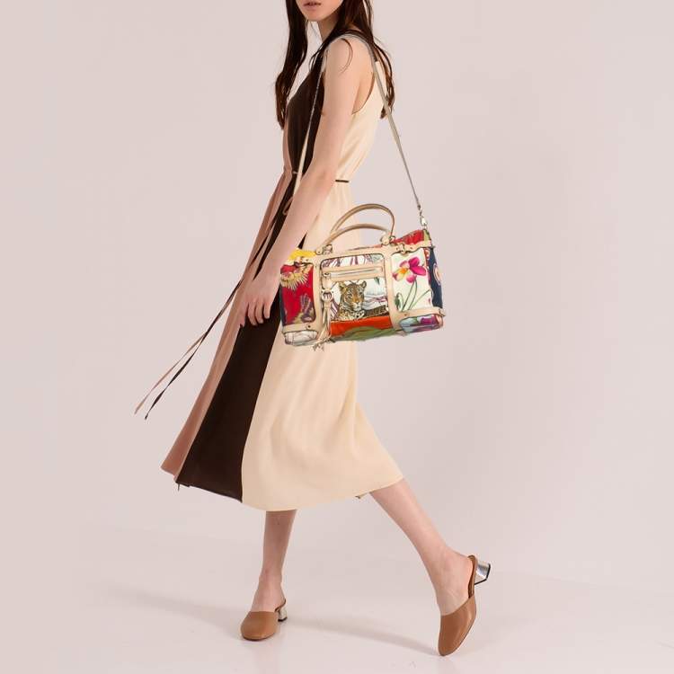 مملوكة مسبقًا Salvatore Ferragamo Multicolor Printed Satin and Leather Fiera Satchel