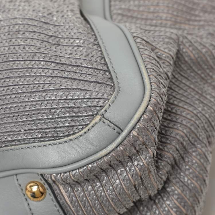 Pre Owned Salvatore Ferragamo Grey Leather and Raffia Betulla Tote