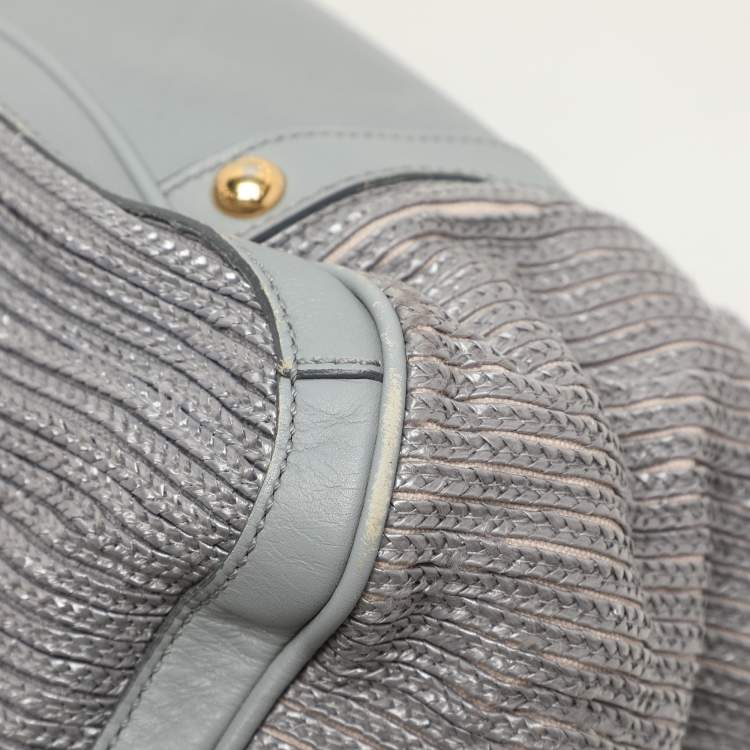 Pre Owned Salvatore Ferragamo Grey Leather and Raffia Betulla Tote