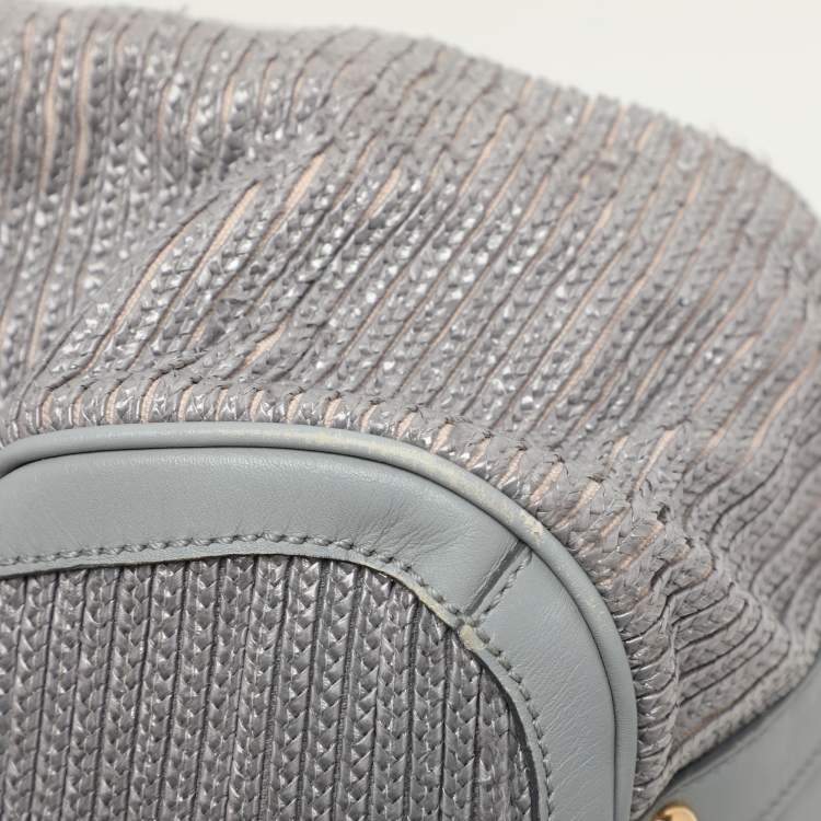 Pre Owned Salvatore Ferragamo Grey Leather and Raffia Betulla Tote