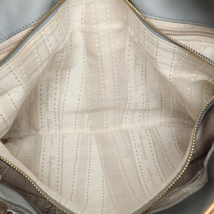 Pre Owned Salvatore Ferragamo Grey Leather and Raffia Betulla Tote