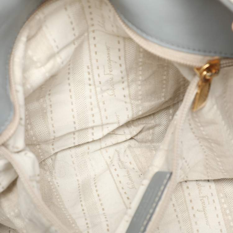 Pre Owned Salvatore Ferragamo Grey Leather and Raffia Betulla Tote