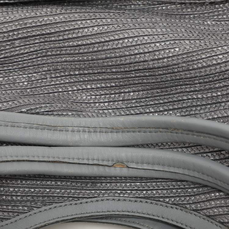 Pre Owned Salvatore Ferragamo Grey Leather and Raffia Betulla Tote