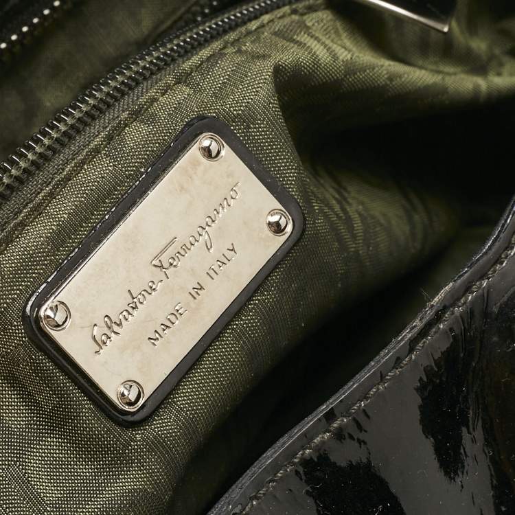 Pre Owned Salvatore Ferragamo Black Patent Leather Marisa Satchel