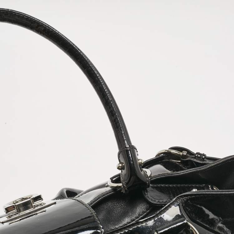 Pre Owned Salvatore Ferragamo Black Patent Leather Marisa Satchel