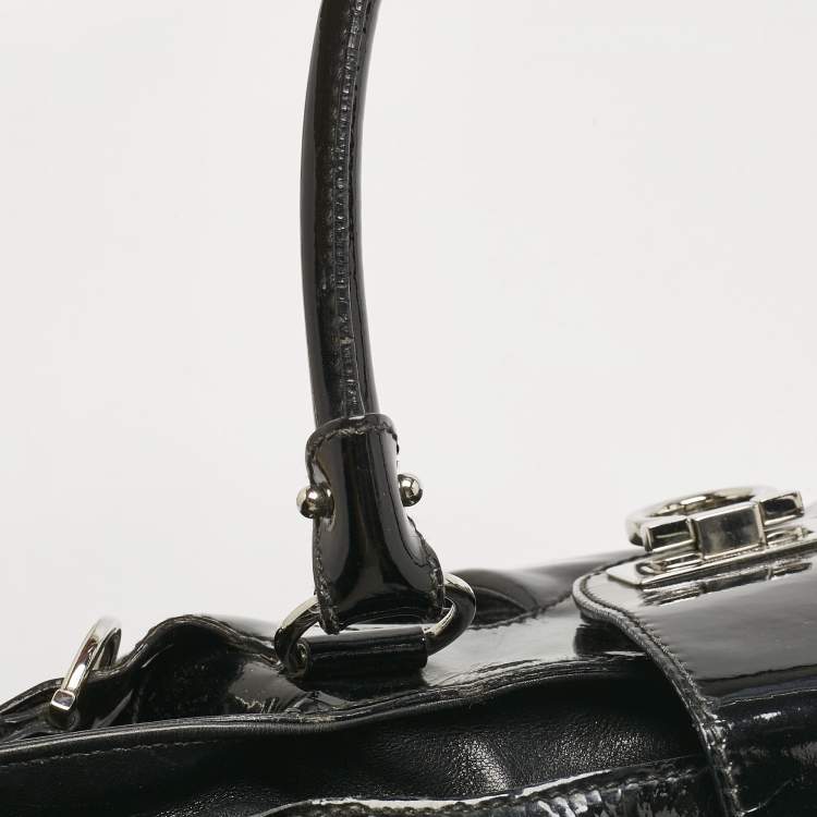 Pre Owned Salvatore Ferragamo Black Patent Leather Marisa Satchel